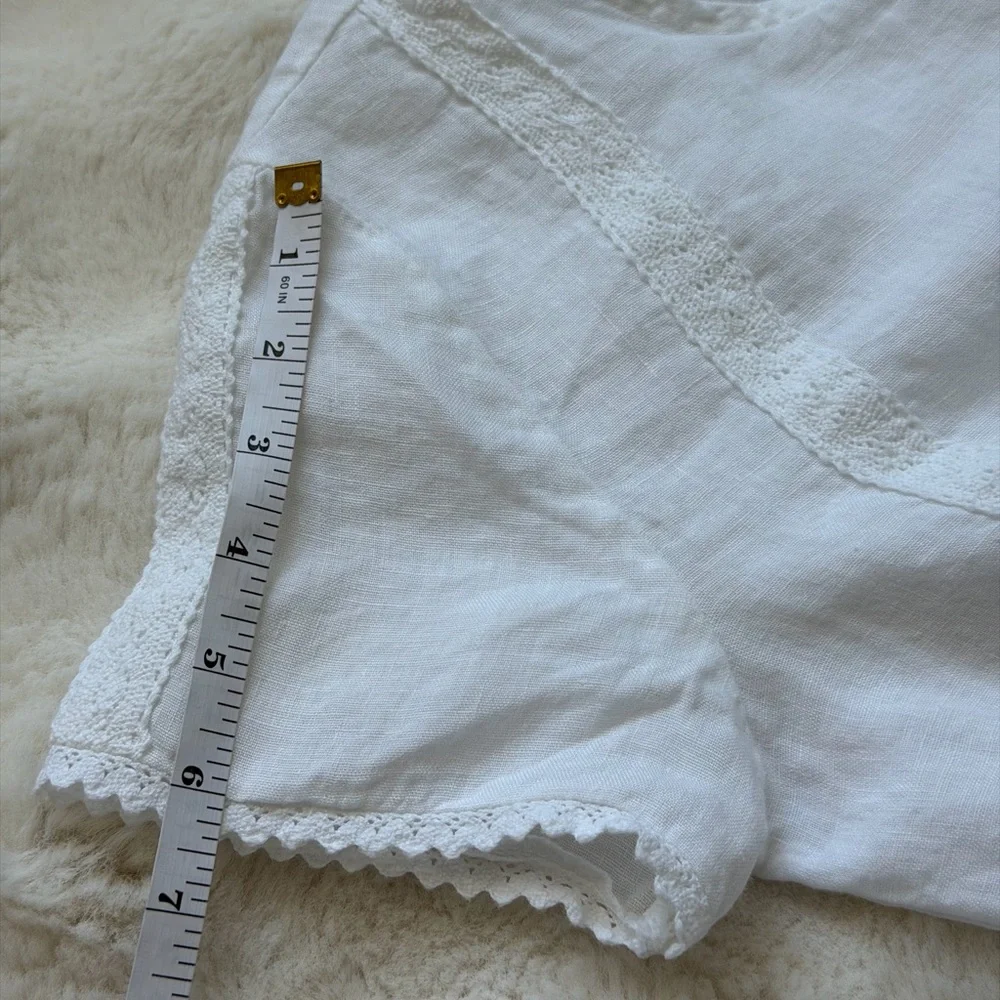 Chic Laura Bianchi White Linen Back Buttons Lace Trim Short Sleeve Women's Top-S - Picture 14 of 15